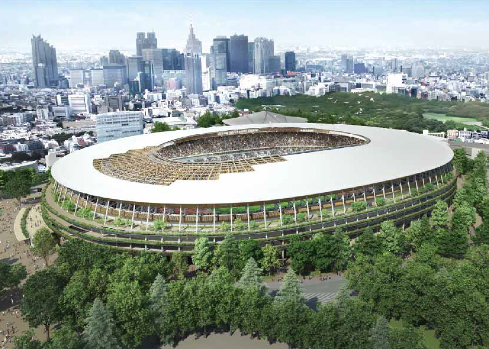 สนามกีฬาแห่งชาติญี่ปุ่น "Olympic Tokyo Stadium" จากการประกวดแบบครั้งที่ 2 ออกแบบโดย Kengo Kuma