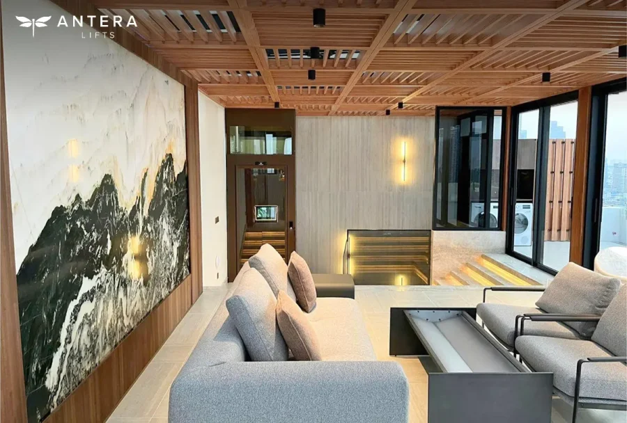 ANTERA Z90 ลิฟท์บ้านพรีเมียมที่ติดตั้งตรงมุมของบ้าน